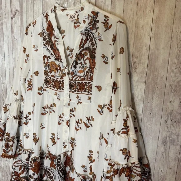 Jot Silk Boho Floral Tiered Free Size Dress Crochet Trim - Picture 6 of 9